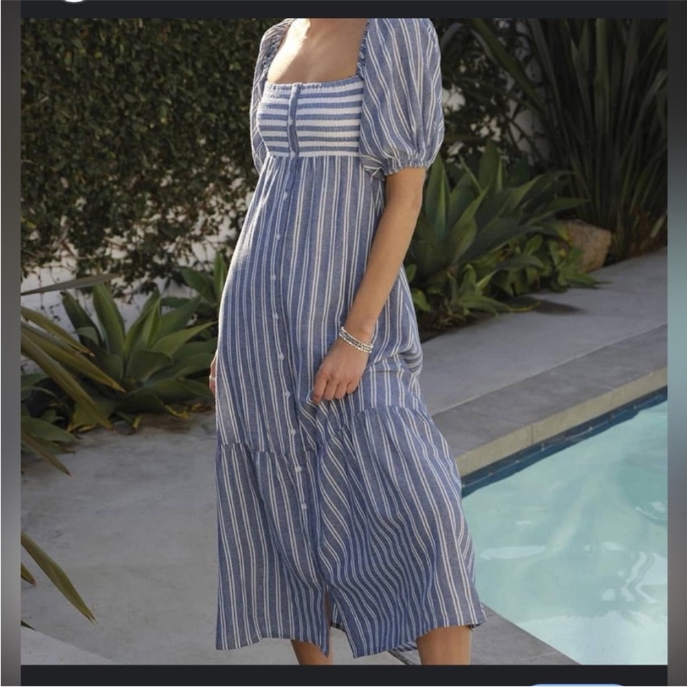 Emerson fry love Tomas striped smocked cotton maxi dress